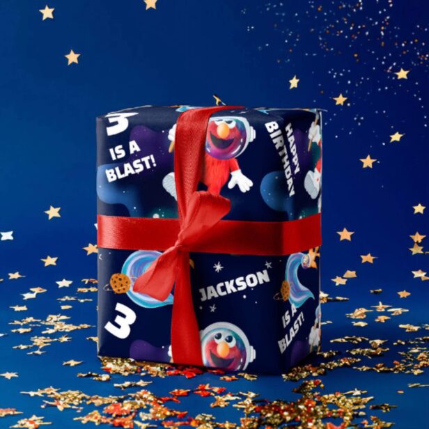 Sesame Street Elmo Outer Space Birthday Pattern Wrapping Paper